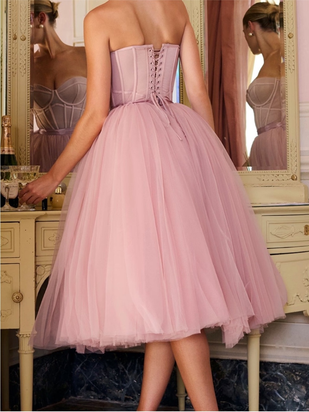 House Of Cb Darling French Rose Tulle Midi Dress View 5